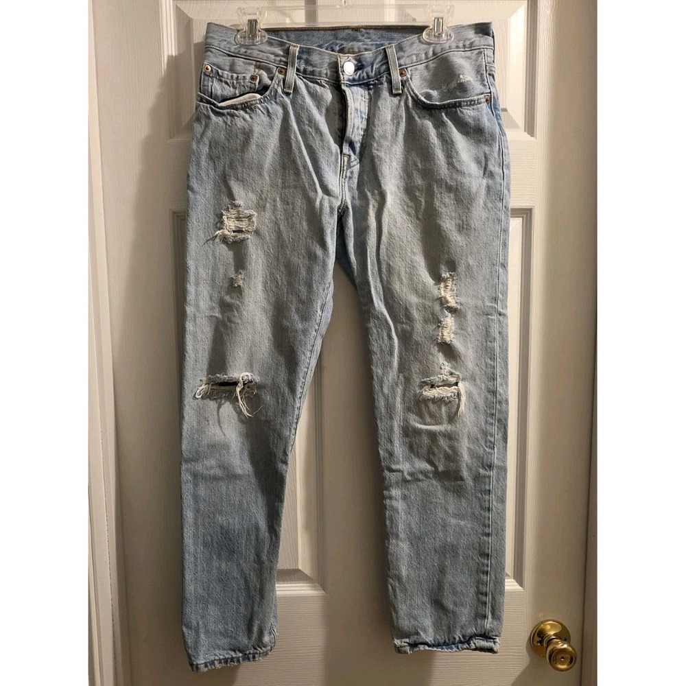 Levis 501 CT Jeans Womens 27x32  Tapered 100% Cotton Light Wash Denim Distressed